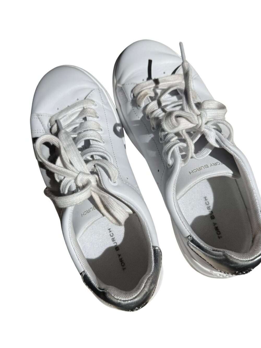 Tory Burch Howell Court White Silver Leather Sneakers Women’s 6.5M
